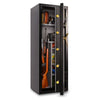 Image of MESA MBF5922E gun safe with open door, showcasing rifles and valuables in secure all-steel construction.